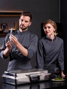 Veste de <span class=keywords><strong>chef</strong></span> à manches courtes/longues, couleur unie, coton, pour la pâtisserie, la restauration, la cuisine, uniforme de serveur d'hôtel - Product Image 3
