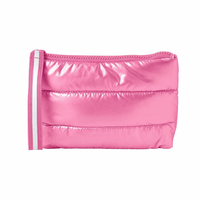 Pochette de maquillage tendance personnalisée avec logo imprimé, sac de toilette matelassé en polyester, sac de maquillage gonflé pour les voyages