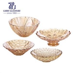 Pack de vaisselle en verre, bol de fruits, assiette à fruits en or avec tige, service de table en ambre plaqué Ion 1 pièce - Product Image 1