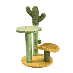 Cozy Plush Flower Perch Cat Ball Toy Sisal Scratching Post Tower Cactus Kitten Cat Tree