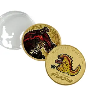 2024 Metal Craft 45mm Monster Hunter Coin Zinc Alloy Soft Enamel Dinosaur Challenge Coin With Free Design