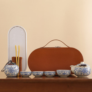 Portable Blue And White Ceramic <b>Teapot</b> With Lotus Design Travel Tea <b>Set</b> For Outdoor Use Gift - Product Image 5