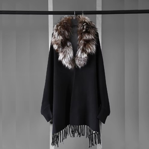 Best Supplier Wholesale <strong>Women</strong> Knitted <strong>Shrugs</strong> Advanced Fabric Long Woolen <strong>Shrug</strong> With Fox Fur Collar - Product Image 1