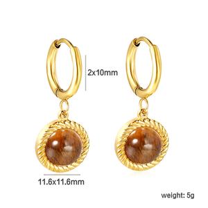 New Trend Non Tarnish 18k Gold Plated Stainless Steel Wholesale Geometry Round <b>Turquoise</b> Zircon Pendant <b>Earrings</b> for Women - Product Image 2