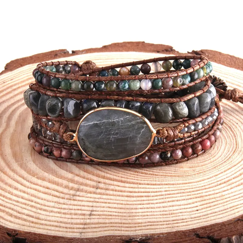 Mode Handma Bohème Bijoux Boho Bracelet Mixte Pierres Naturelles Charme 5 Brins Wrap Bracelets Cadeau