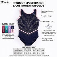 Justaucorps de gymnastique pour filles VANTEN sur mesure, bleu marine et rose, sans manches, avec strass, justaucorps respirant