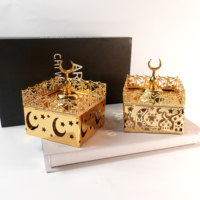 Nouveau Ramadan métal carré arabe charbon de bois brûleur d'encens adapté au Festival Bakhoor or couvercle musulman lune mosquée brûleur d'encens