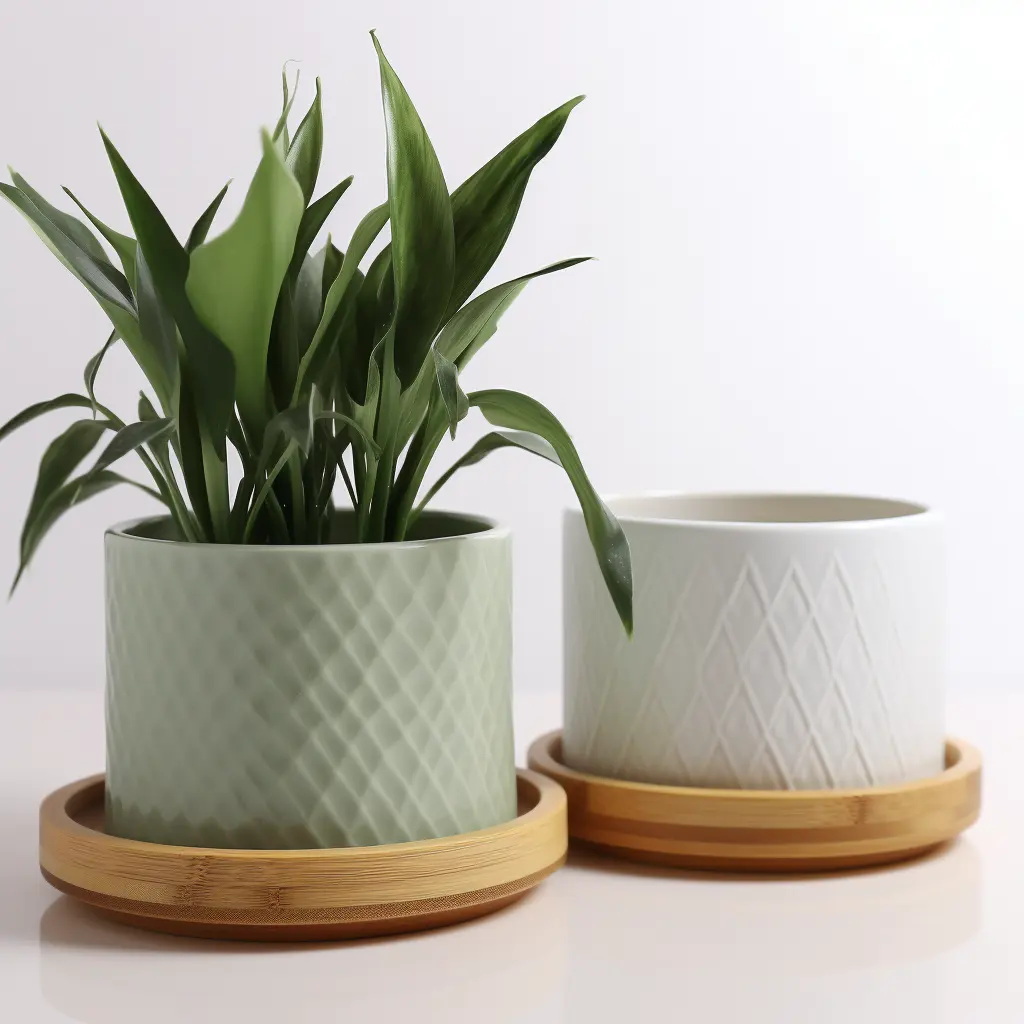 Vielseitiges Set großer Keramik-Blumentöpfe-10 Zoll, 7 Zoll, 5 Zoll-mit Drainage löchern und Bambus schalen boden