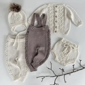 Automne hiver nouveau-né infantile enfants unisexe bébé vêtements 100% coton pull Cardigan tricoté body chapeau chaussons décontracté 3 pièces - Product Image 4