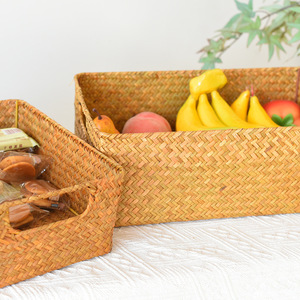 Desktop straw woven <b>storage</b> <b>basket</b>, <b>rectangular</b> organizing <b>basket</b>, woven bamboo <b>basket</b>, snack <b>storage</b> <b>basket</b> - Product Image 4