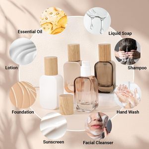 Hot Sale Bamboo Pump Head Shoulder Cosmetic <b>Bottle</b> Frosted Customized Translucent Multi-size Glass Essential Oil Skin Care Serum - Product Image 4