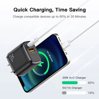 Chargeur mural USB Type-C PD 20W d'origine, adaptateur de charge rapide, prise EU/UK/US, sortie 5V/3A, style populaire, matériau ABS+PC ignifuge
