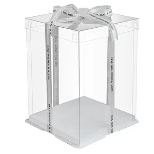 中国设计吊带包装礼品盒蝴蝶结生日快乐蛋糕丝带13英寸透明塑料方形斋月蛋糕盒