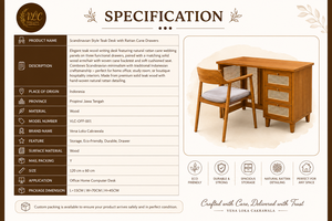 Escritorio Moderno de Madera con Paneles de Ratán en los Cajones y Sillón a Juego, Conjunto de Muebles Escandinavos para Oficina en Casa - Product Image 2