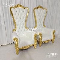 Chaise de trône en cuir doré antique moderne avec cadre en bois de luxe, canapé classique pour fête de mariage, événements, banquets, hôtels