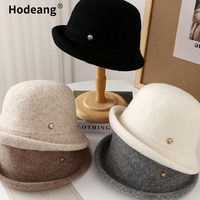 Sombrero de Lana para Mujer, Estilo Británico Vintage, con Borde Enrollado, Elegante, para Viajes, Tipo Cloche
