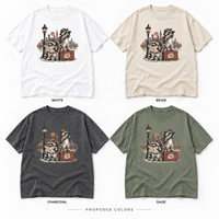 T-shirt en coton blanc à imprimé graphique raton laveur, coupe vintage oversize à épaules tombantes, streetwear homme, manches courtes