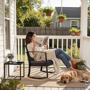 Juego de Muebles de Jardín Greesum de 3 Piezas, Sillas Mecedoras de Patio, Mesa de Centro de Vidrio, para Piscina, Playa, Patio Trasero, Balcón, Porche, Jardín - Product Image 2