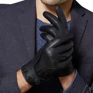 Guantes de conducción de cuero negro para hombre, alta calidad, diseño Original, a la moda, lana de invierno, Cachemira, con forro para pantalla táctil