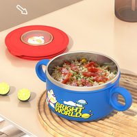Boîte à lunch isotherme en acier inoxydable pour enfants avec couvercle, sans BPA, conteneur alimentaire thermique avec double poignée, design de dessin animé pour l'école