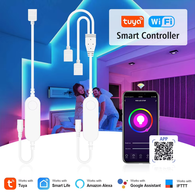 ROEY Tuya Smart App 5V-24V WiFi 3-Pin/4-Pin RGB LED Strip Wireless Remote Controller Smart Home Alexa/Google Home