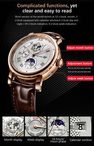 2023 Business Waterproof Mens Mechanical Watches Leather Watch for Men Moon Phase <strong>Automatic</strong> <strong>Wristwatch</strong> - Product Image 2
