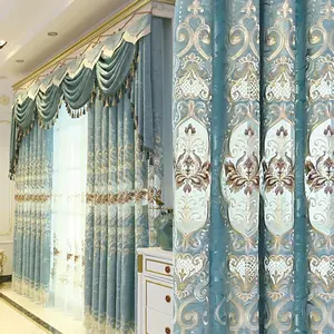 Cortina para sala de estar, cortina bordada de luxo