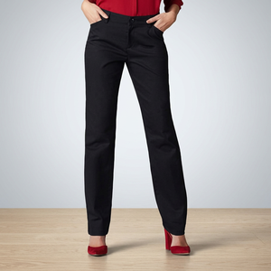 Women's <b>Straight</b> <b>Leg</b> <b>Black</b> Crepe Pants Mid Waist Regular Fit Anti-Wrinkle Office <b>Lady</b> Full Length Solid Color Polyester <b>Trousers</b> - Product Image 3
