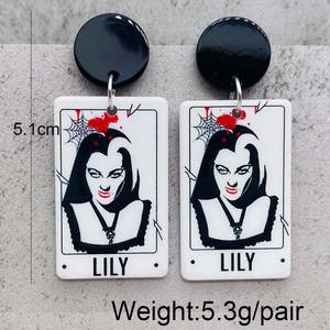 Cartoon <span class=keywords><strong>Tarot</strong></span> Kaart Ornament Halloween Horror Cartoon Acryl Oorbellen Voor Vrouw - Product Image 3
