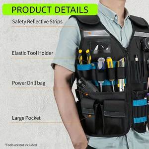 Vêtements de travail réfléchissants durables à plusieurs poches, sac à outils pour électriciens, matériel, protection de sécurité, gilet à outils - Product Image 4
