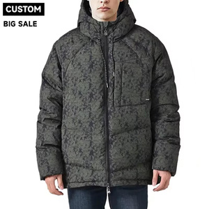 Veste d'hiver en duvet personnalisée pour hommes, <span class=keywords><strong>parka</strong></span> à capuche avec fermeture à glissière, vêtements d'extérieur courts de style décontracté - Product Image 1