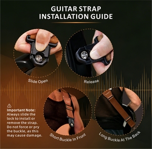 Sangle de guitare rembourrée de qualité supérieure avec verrouillage automatique rapide pour guitare <span class=keywords><strong>électro</strong></span>-<span class=keywords><strong>acoustique</strong></span>, style noir - Product Image 4