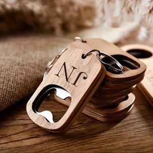 Logo gravé au laser personnalisé porte-clés en métal vierge et ouvre-bouteille de bière en bois porte-clés porte-clés ouvre-bouteille en bois - Product Image 1