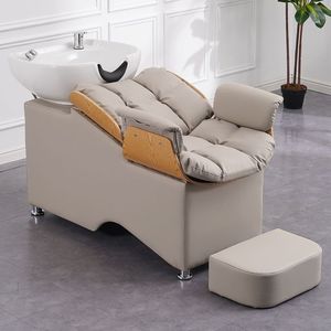 Poltrona Ergonomica per Lavaggio Capelli con Poggiapiedi, in Pelle PU, Lavabo in Ceramica, Lettino per Parrucchiere, Arredamento per Salone di Bellezza e Spa - Product Image 5