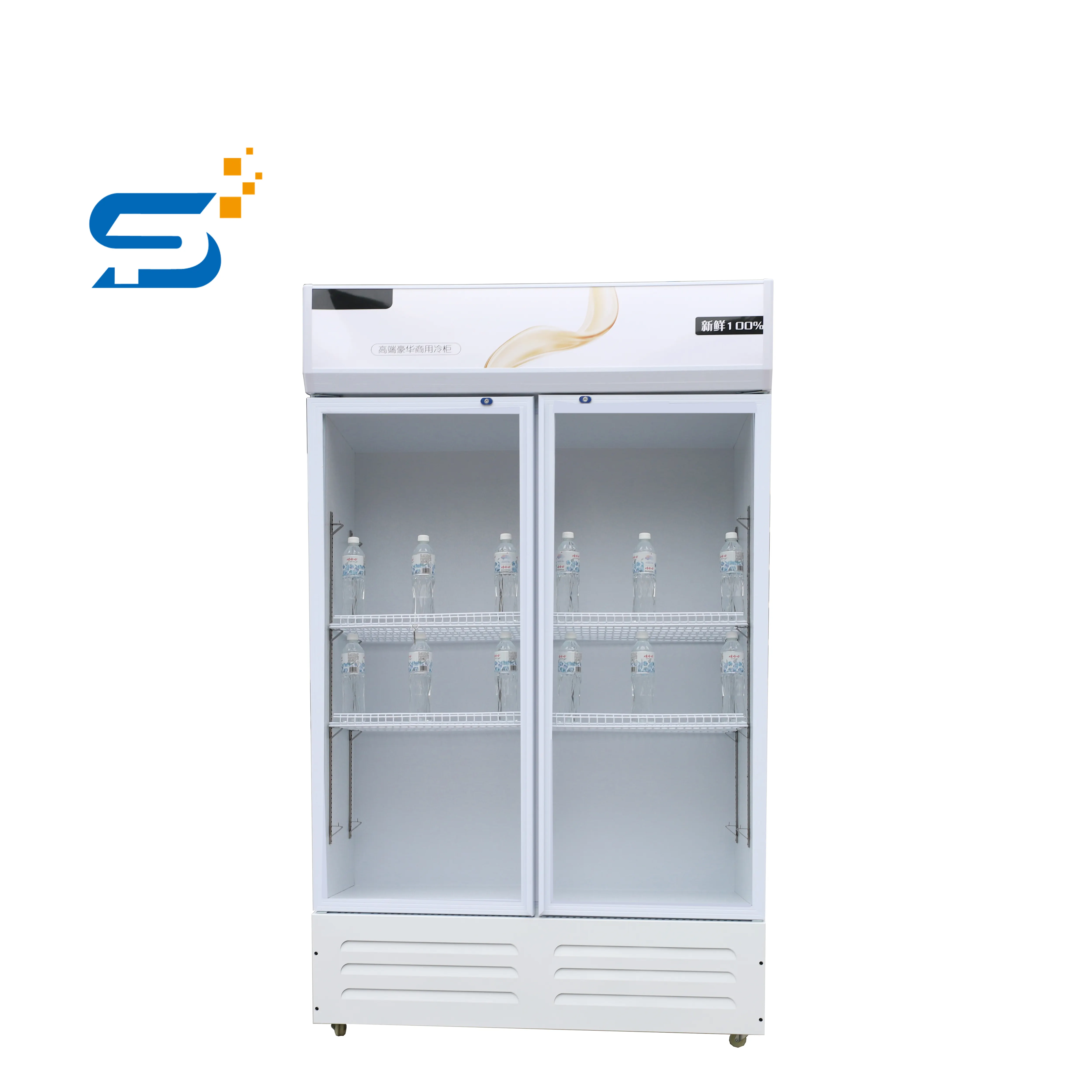 Kulkas kualitas tinggi dengan pintu kaca berdiri freezer minuman lembut tampilan kulkas