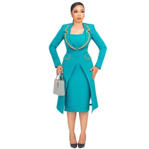 <span class=keywords><strong>Ensemble</strong></span> tailleur deux pièces élégant et tendance pour femme, avec robe intérieure en maille anti-plis et col en V - Product Image 1