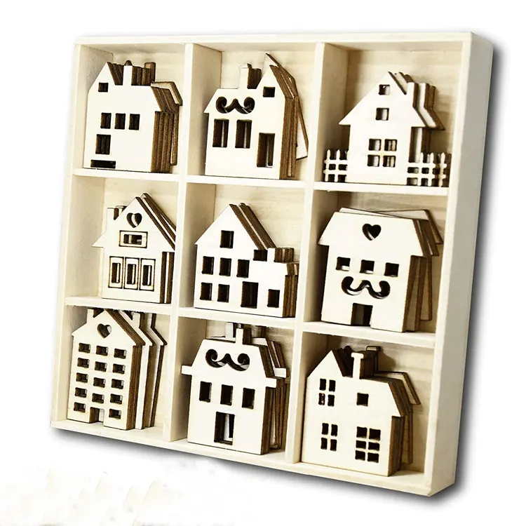 Houten Craft Supplies Laser Cut Diy Kleine Houten Huizen Ambachten Voor Home Decoratie