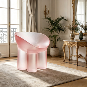 Silla de Resina Rosa Esmerilada de Lujo con Patas Integradas para Decoración Moderna de Sala de Estar - Product Image 2