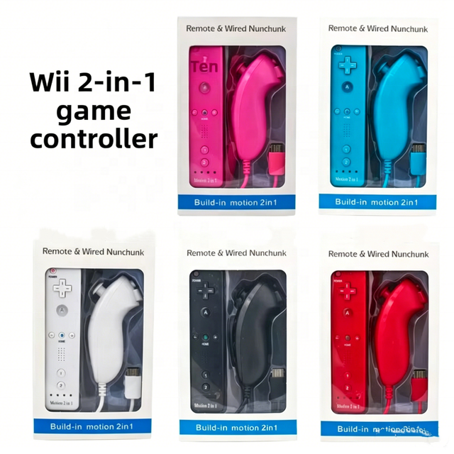 2 in 1 Wireless Remote Controller Joystick with Built-in Motion Plus Nunchuck and Vibration Motor for Wii Gamepad