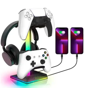 Hoofdtelefoon Standaard Controller Rgb Gaming Headset Houder Met 2Xusb En 1xtype-c Oplaadpoort Opslagbeugel