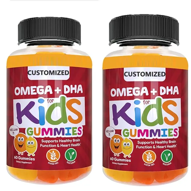 Özel etiketler şekersiz yosun Omega3 çocuk Gummies balık yağı yerine DHA EPA ALA ve keten tohumu yağı eklendi