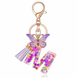 Cute Girl Resin Model <b>Kit</b> Shiny Crystal Butterfly Lucky Letter Keychain Pink Purple Letter Key Chains - Product Image 1