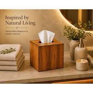 Leathervines Natural Color Rectangular Mango Wood Handcrafted Art Deco Modern Tissue Box Cover <b>Bathroom</b> Decor - Product Image 4