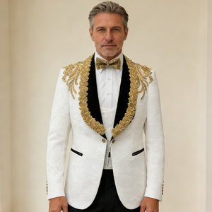 Abiti Formali da <span class=keywords><strong>Uomo</strong></span> su Misura, Scollo a V, Monopetto, 3 Pezzi, in Tessuto Pettinato Cotone/Poliestere, per Matrimoni e Affari - Product Image 1