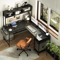 Bureau d'ordinateur en métal noir durable en forme de L avec éclairage LED, pour 2 personnes, idéal pour le travail à domicile, l'écriture, le jeu et le PC – Vente en gros usine