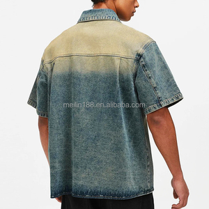 Produttore di abbigliamento personalizzato in Denim Crop Top Box Fit con Zip camicie di <span class=keywords><strong>Jeans</strong></span> a maniche corte ricamate di alta qualità - Product Image 3