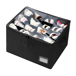 Wardrobe Shoe Organizer, 16-pair Large Shoe Storage <strong>Box</strong>, Transparent <strong>Foldable</strong> Shoe Container <strong>with</strong> Reinforced <strong>Handle</strong> - Product Image 1