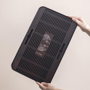 Bandeja de té de bambú y madera natural, pequeña bandeja de drenaje para el hogar, mesa de té estilo chino con almacenamiento de agua, mesa de té pequeña para una persona - Product Image 2