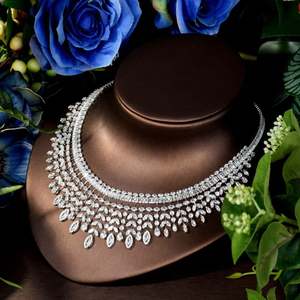 Elegant Leaf Water Drop Big Necklace Earring Sets <b>Cubic</b> <b>Zirconia</b> Jewelry Sets for Dubai Women Bridal Wedding Party Gifts S-313 - Product Image 5