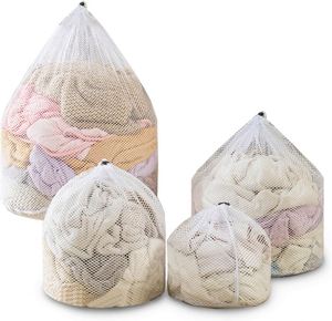 Wholesale Cheap Reusable Large Mesh Polyester Laundry Bags with Drawstring Custom Logo Sustainable Home Use - Product Image 1